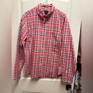J Crew Flex Washed Mens Large Slim Untucked Pink Gingham Button Down Shirt EUC